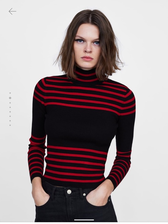Zara Sweaters - Zara Women’s Red and Black Striped Ribbed Turtleneck Sweater